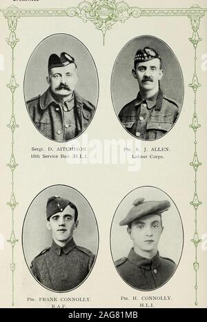 . Aufzeichnung von Partnern, Mitarbeitern und Genossenschaften, die im Großen Krieg, 1914-1919 teilgenommen. Wylie Regiment. 10 Service-bataillon Highland Light Infantry Labour Corps - Royal Air Force Highland Leichte Infanterie - 17. Indian Machine Gun Corps Royal Army Service Corps Royal Scots Fusiliers Royal Army Medical Corps 12 Highland Leichte Infanterie - 11 Cameron Highlanders Royal Air Force Highland Leichte Infanterie - Manchester Regiment 9 Kavallerie Feld Krankenwagen - Royal Marine Labour Corps Binnenschifffahrt - (Royal Engineers) 1.BATAILLON Machine Gun Corps 3/4 Seaforth Highlanders 2 Royal Scot Stockfoto