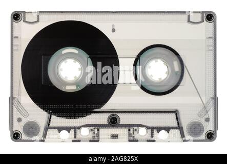 Vintage transparente Compact Cassette auf weißem Hintergrund Stockfoto