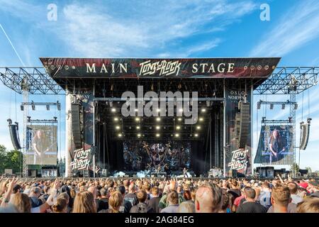 Oslo, Norwegen. Am 28. Juni 2019. Die amerikanische Thrash Metal Band Slayer führt ein Live Konzert während der norwegischen Musik Festival Tonnen Gestein 2019. (Foto: Gonzales Foto - Terje Dokken). Stockfoto