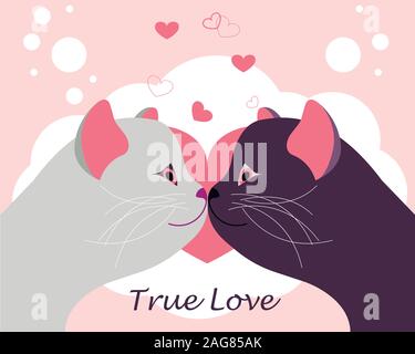 Der Valentinstag Poster mit dem Küssen Katzen. Vector Illustration. Stock Vektor