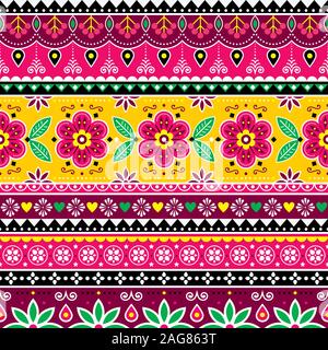 Indischen oder pakistanischen Lkw Kunst inspiriert und nahtlose Volkskunst Muster, indische Jingle Lkw vektor design, traditinal Ornament mit Blüten, Blätter und abs Stock Vektor