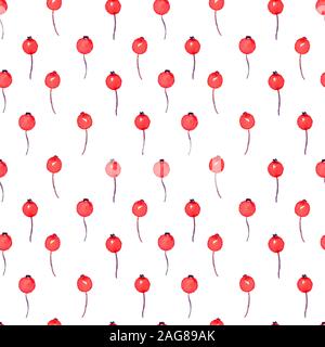 Rote kleine Beeren, Handgemalten Aquarell Illustration, nahtlose Muster auf weißem Hintergrund Stockfoto