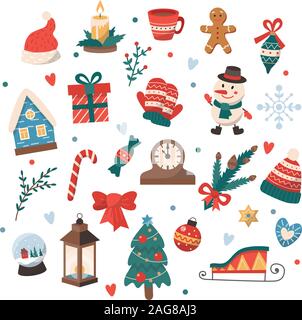 Satz von Weihnachten Elemente. Cute Vector Illustration im flachen Stil Stock Vektor