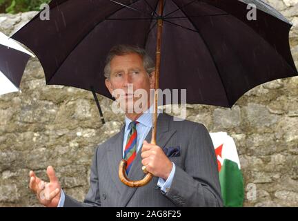 Seine königliche Hoheit Prinz von Wales stellte bei seinem Besuch im Museum der Walisischen Leben, St Ffagans, Cardiff heute (Dienstag, 29/7/03). Dieser Besuch bildet Teile des Fürsten vier Tag jährliche Sommer Besuch in Wales. Der Prinz bleibt trocken als die Himmel offen während seiner Tour der Italienischen Garten, in dem er offiziell eröffnet. Stockfoto