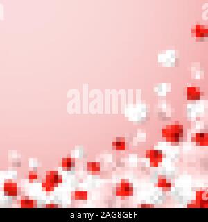 Happy Valentines Tag Hintergrund, fliegenden roten, rosa und weißen Herzen. Vector Illustration. Stock Vektor