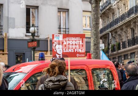 Protest der Gewerkschaften gegen die französische Rente Reform in Paris Stockfoto