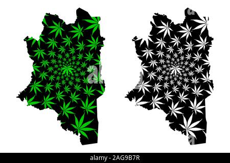 Montagnes Bezirk (Elfenbeinküste, Republik Cote dIvoire) Karte cannabis Blatt grün und schwarz ausgelegt ist, Montagnes Karte aus Marihuana (Marihuana, T Stock Vektor