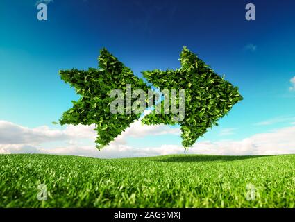 Umweltfreundliche Entwicklung Konzept. 3D-Rendering von Pfeil frische Frühlingswiese mit blauen Himmel im Hintergrund. Stockfoto
