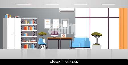 Moderne Doktor Schrank mit Möbel leer keine Menschen Krankenhaus Büro Zimmer inneren flachen horizontalen Vektor illustration Stock Vektor