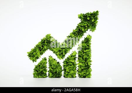 3D-Rendering von Green Line Chart auf weißem Hintergrund. Stockfoto