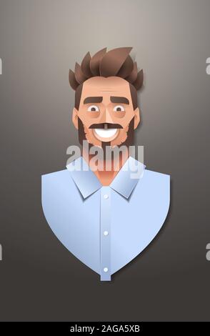 Junge Unternehmer Gesicht avatar Lächeln, Geschäftsmann, Porträt trendy Papier origami Kunst männliche Zeichentrickfigur vertikale flache Vector Illustration Stock Vektor