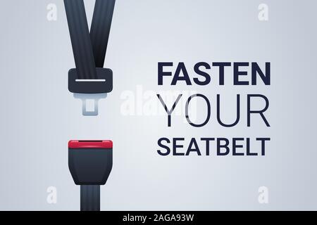 Den Sicherheitsgurt Poster sichere Reise Sicherheit erste Konzept horizontalen flachen Vektor-illustration befestigen Stock Vektor