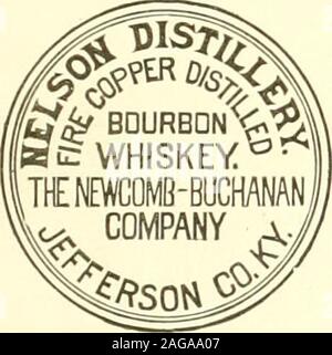 . Pacific Wein und Geist. Produktion JAN. 1, 1874, bis zum 30. Juni 1894,121,718 Fässer. Produktion JAN. 1, 1880 BIS 30. JUNI 189428,086 Fässer. NELSON BOURBON NELSON REINE ROGGEN NELSON PURE MALT. Stockfoto