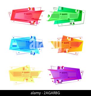 Satz Zitat box Vektor auf weißem Hintergrund. Vorlagen Sprechblasen mit Platz für Text in flachen Memphis Stil. Verschiedene farbige Zitat Blöcke Stock Vektor