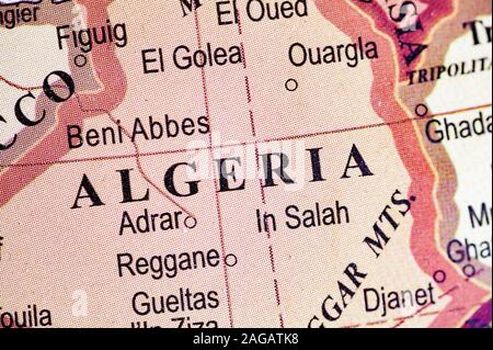 Nahaufnahme des Landes Algerien auf der Karte Stockfoto