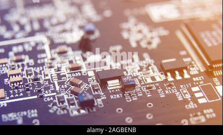 Moderne Platine, Platine, textolite. Hintergrund Banner. Motherboard, Makro. Stockfoto