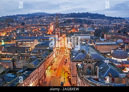 Luftaufnahme von der Mitte der Stadt Bath Spa, Somerset, Großbritannien Stockfoto