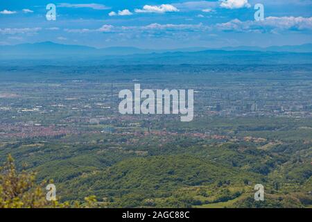 High-Angle-Aufnahme der schönen Aussicht auf Zagreb, Kroatien Stockfoto