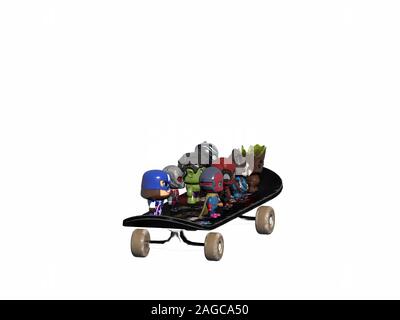 3D-Rendern von Skateboard mit Spielzeug Stockfoto