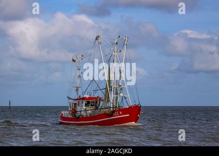 Die krabben Kutter auf der Nordsee war auf dem Weg zurück in ihren Heimathafen in Greetsiel. Stockfoto