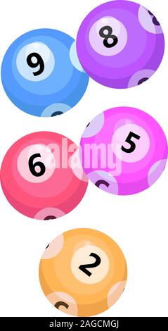Kugeln mit lotto bingo zahlen Lotto nummerierten Kugeln für Keno Spiel, Symbol, flacher Stil. Auf einem weißen Hintergrund. Vector Illustration Stock Vektor