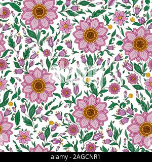 Die nahtlose Vektor florales Muster mit bunten fantasy Pflanzen und Blumen, Muster für Tapeten verwendet werden, musterfüllungen, Webseite Hintergrund Stock Vektor