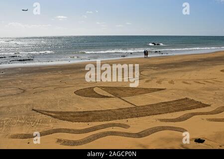 Playa de Matagorda Lanzarote mit Sand Kunst Stockfoto