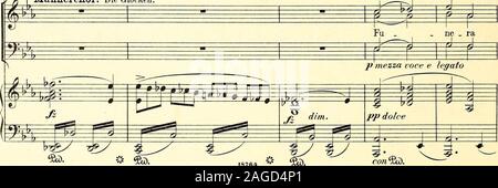 . Prolog bis 'Den Gyldne Legende': komponeret für Solo, Chor und Orchester, Op.25. Mi chael Med det Sam. Mir Svaerd, Som drev osMi-chael mit dem. sei. ben Schwert, das einst uns tf? • * Ich. &gt; -. &Gt; -. ^^f##i" - #ppg Mi&gt;^1 rfm. p Mezza voce e Legato. Stockfoto