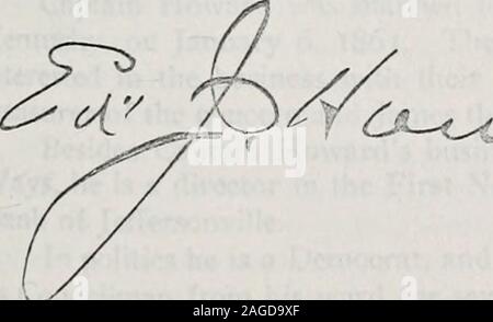 . Baird's Geschichte von Clark County, Indiana. Im heiligen Bande der wedlithe Union mit zwei Kindern, H. Curtis und Bvron T.. agedtwelve und zehn Jahren gesegnet. CAPT. EDMONDS J. HOWARD. Captain Edmonds J. Howard, Präsident des Howard Werften Cpany, war bei Madison, Indiana geboren. 14. März, 1.^ 40. Sein Vater tlilate war Kapitän James Howard, dem Gründer der berühmten Howard Yards, wsketch erscheint an anderer Stelle in diesem Band. Seine Mutter war Rebecca Scheune: ra native des Hamilton County, Ohio. Die Familie dauerhaft entfernt in Jeffersonville in 1 S4S., wo die in engagiert wurde, Stockfoto