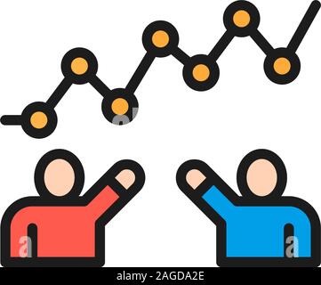 Teamwork Fortschritt, Menschen mit Graph flachbild Color Line Symbol. Stock Vektor