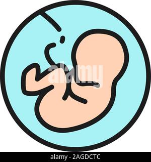 Baby im Mutterleib, Embryo, menschlichen Fötus flachbild Color Line Symbol. Stock Vektor