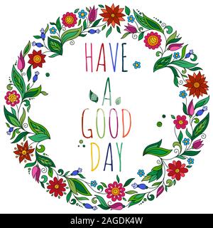 Abbildung Kranz aus Blumen und Kräutern. Vektor dekorative Rahmen und Flügel. Federelemente. Florale doodles Kranz. Stock Vektor