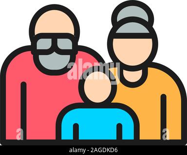 Großeltern mit Enkel, ein paar Rentner, Senioren flachbild Color Line Symbol Stock Vektor