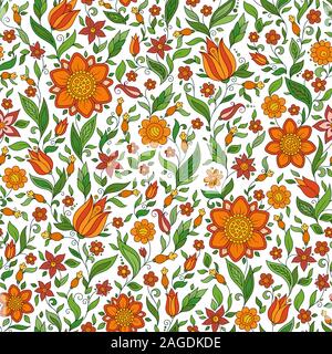 Die nahtlose Vektor florales Muster mit bunten fantasy Pflanzen und Blumen, Muster für Tapeten verwendet werden, musterfüllungen, Webseite Hintergrund Stock Vektor