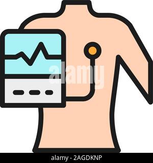 Menschen mit einem Elektrokardiogramm, Herzschrittmacher flachbild Color Line Symbol. Stock Vektor