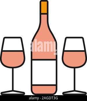 Wein und zwei Gläser Farbe Symbol. Champagner. Isolierte Vector Illustration Stock Vektor
