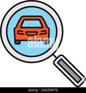 Lupe mit Auto Farbe Symbol. Automobil suchen. Isolierte Vector Illustration Stock Vektor