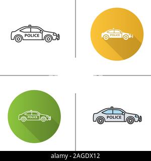 Polizei Auto-Symbol. Flache Bauweise, lineare und Farbe Stile. Isolierte Vektorgrafiken Stock Vektor