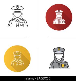 Polizistin Symbol. Polizeioffizier. Cop. Flache Bauweise, lineare und Farbe Stile. Isolierte Vektorgrafiken Stock Vektor