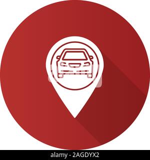 Karte mit Auto innen flache Bauweise lange Schatten glyph Icon zu ermitteln. Auto Werkstatt, Tankstelle, Parkplatz Lage. Vektor silhouette Abbildung Stock Vektor