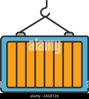 Intermodalen container Farbe Symbol. Shipping Container am Kranhaken. Fracht laden. Isolierte Vector Illustration Stock Vektor