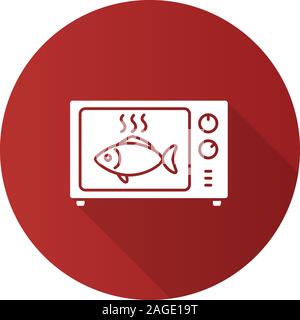 Fisch in Mikrowelle flache Bauweise lange Schatten glyph Icon. Nacherwärmung Mahlzeit. Vektor silhouette Abbildung Stock Vektor