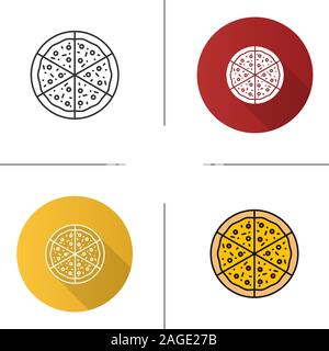 Pizza-Symbol. Flache Bauweise, lineare und Farbe Stile. Pizzeria unterzeichnen. Isolierte Vektorgrafiken Stock Vektor