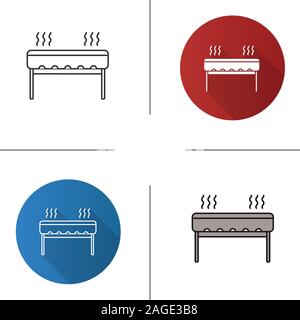 Holzkohle Grill Symbol. Flache Bauweise, lineare und Farbe Stile. Isolierte Vektorgrafiken Stock Vektor