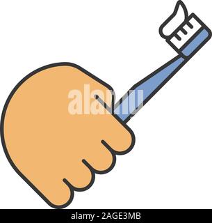 Hand, die zahnbürste Farbe Symbol. Zahnreinigung. Isolierte Vector Illustration Stock Vektor