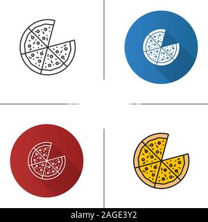 Pizza-Symbol. Flache Bauweise, lineare und Farbe Stile. Pizzeria unterzeichnen. Isolierte Vektorgrafiken Stock Vektor