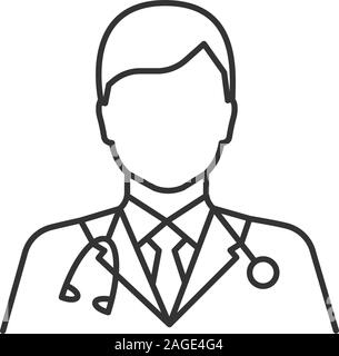 Arzt lineare Symbol. Medizinische Arbeiter. Dünne Linie Abbildung. Praktiker. Kontur Symbol. Vektor isoliert Maßbild Stock Vektor