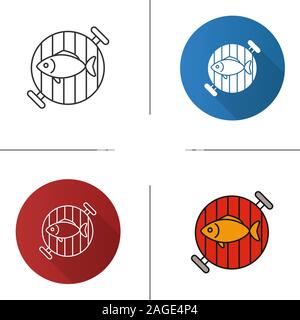 Fisch am Grill zubereitet. Flache Bauweise, lineare und Farbe Stile. Isolierte Vektorgrafiken Stock Vektor