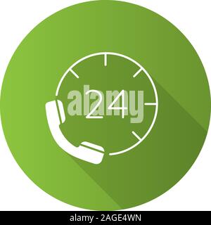 Hotline flache Bauweise lange Schatten glyph Icon. Call Center. 24 Stunden Support per Telefon. Vektor silhouette Abbildung Stock Vektor