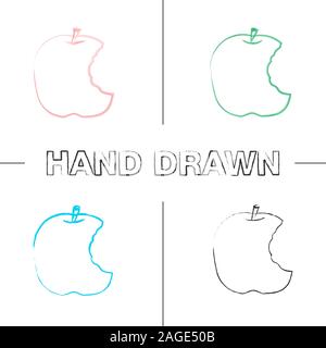 Gebissen apple Hand gezeichneten Symbole gesetzt. Farbe pinselstrich. Gesunde Zähne. Isolierte Vektor sketchy Abbildungen Stock Vektor
